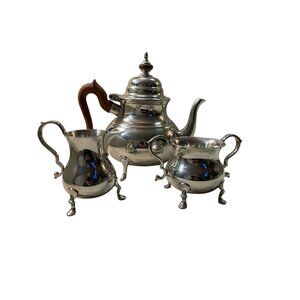 Vintage Williamsbury Stieff Pewter Teapot, Creamer and Sugar Bowl Used